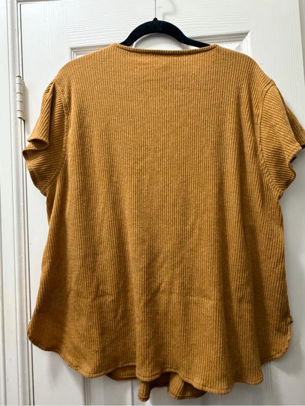 Savanna Jane Mustard Ribbed V-Neck Top with Pink Floral Embroidery - Picture 2 of 3
